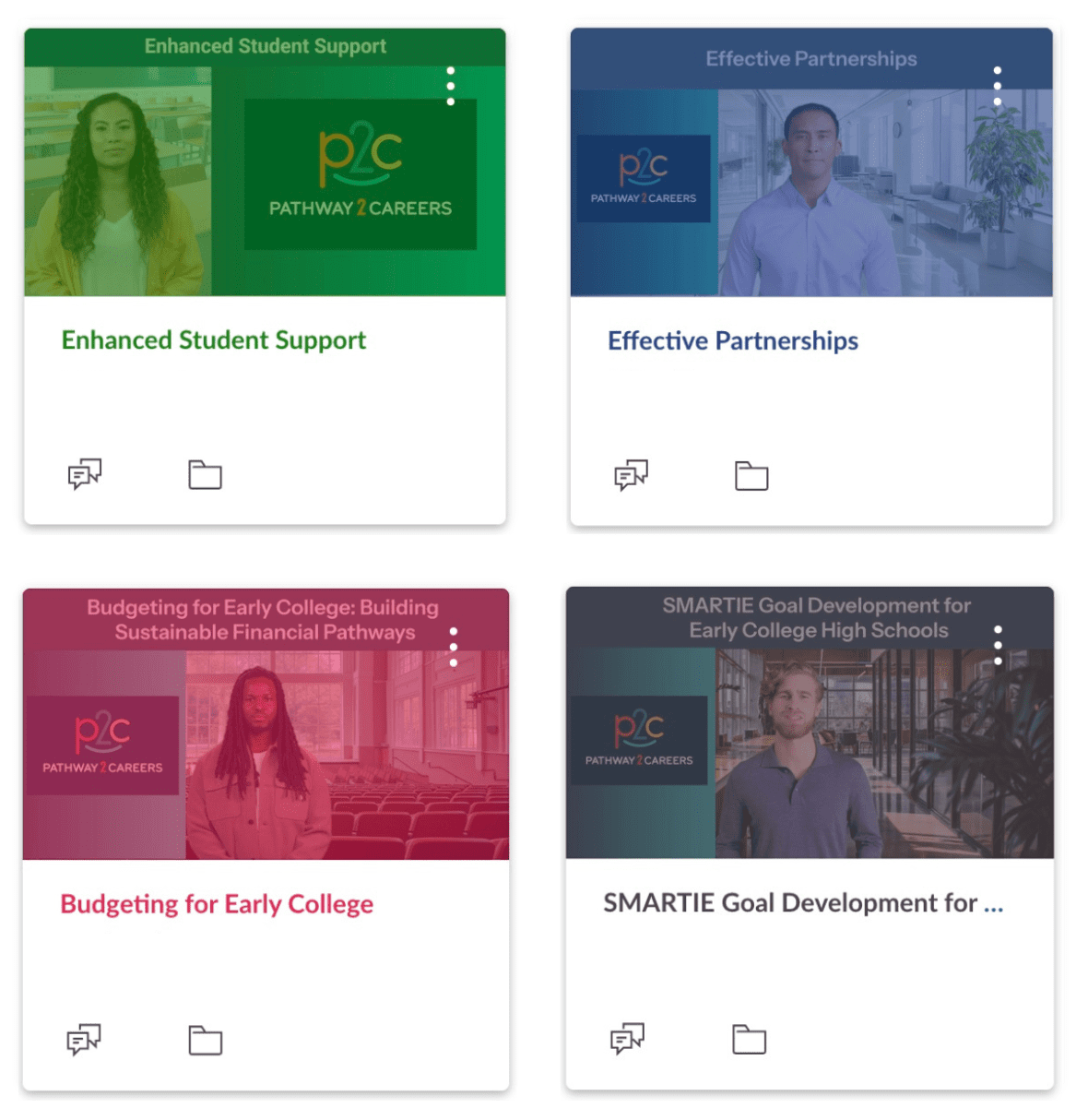 preview of the second four courses of the series: Enhanced Student Support Effective Partnerships Budgeting for Early College SMARTIE Goal Development